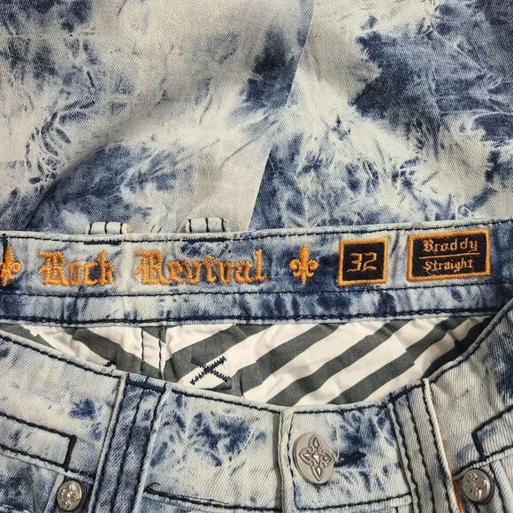 NEW Rock Revival Broddy Straight Distressed Denim Jeans Size 32x34 Blue